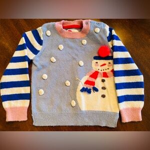 MINI BODEN Snowman Sweater ☃️🎄Blue and white with pink. 3-4 Years